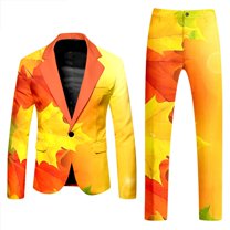 GHSOHS Mens Suits Classic Fit 2 Piece Suits for Men Canada Day Long Sleeve Coat and Pants Two Piece Suit Classic Fit Print Jacket Pants Set Button Pockets Suit for Holiday Party Jogger Sets