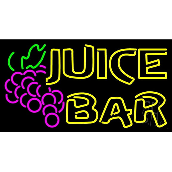 Double Stroke Juice Bar With Grapes LED Neon Sign 13 x 24 - inches, Black Square Cut Acrylic Backing, with Dimmer - Bright and Premium built indoor LED Neon Sign for Defence Force.