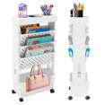 thumbnail image 1 of Rolling Bookshelf Cart, 5 Tier Multi-Functional Movable Book Cart, Mobile Bookshelf on Wheels with Pen Holder for Office, Dorm, Classroom, Kitchen, 1 of 6