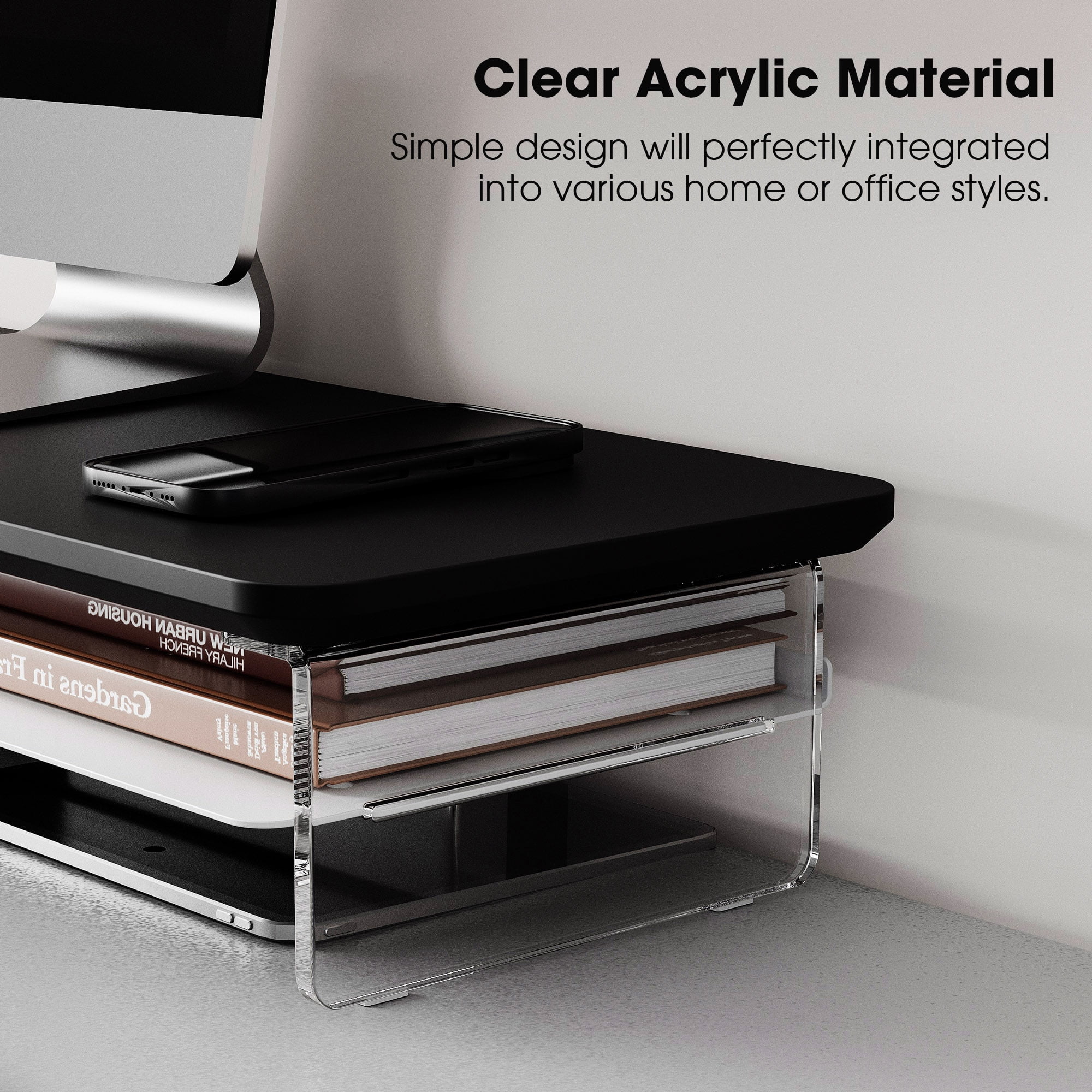 Fenge 42.5 Inches Acrylic Monitor Stand Riser with Metal Storage