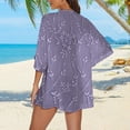 thumbnail image 5 of LEKODE Everyday Beach Swim Vacation Outer Kimono Shrug Womens 3/4 Flare Bell Sleeve Open Front Mid Length Thin Solid Sheer Chiffon Layering Cardigan Purple 2XL, 5 of 5