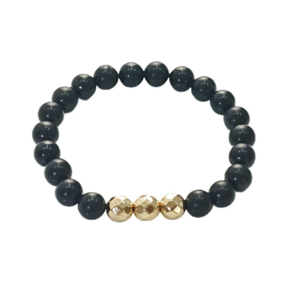 LiangJiang Shungite Stones Bracelet Black Beads Stretchy Authetic Shungite Crystal Jewelry Spiritual Healing Crystal Chakra Balance