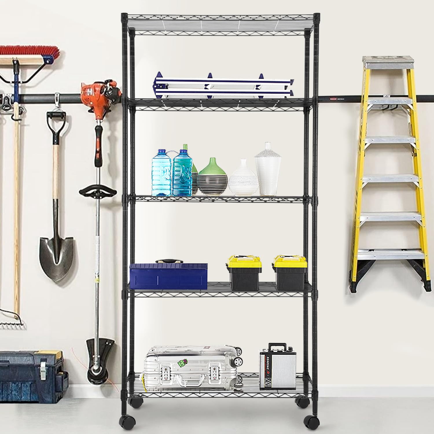 FDW Wire Shelving Unit Metal Shelf Organizer Heavy Duty Wire Rack Storage Unit Rack Utility for Bathroom Office Kitchen (Black, 14" D x 30" W x 60" H)