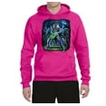 thumbnail image 2 of Rocking out Skeleton Playing Guitar | Mens Halloween Hooded Sweatshirt Graphic Hoodie, Fuschia, Small, 2 of 3