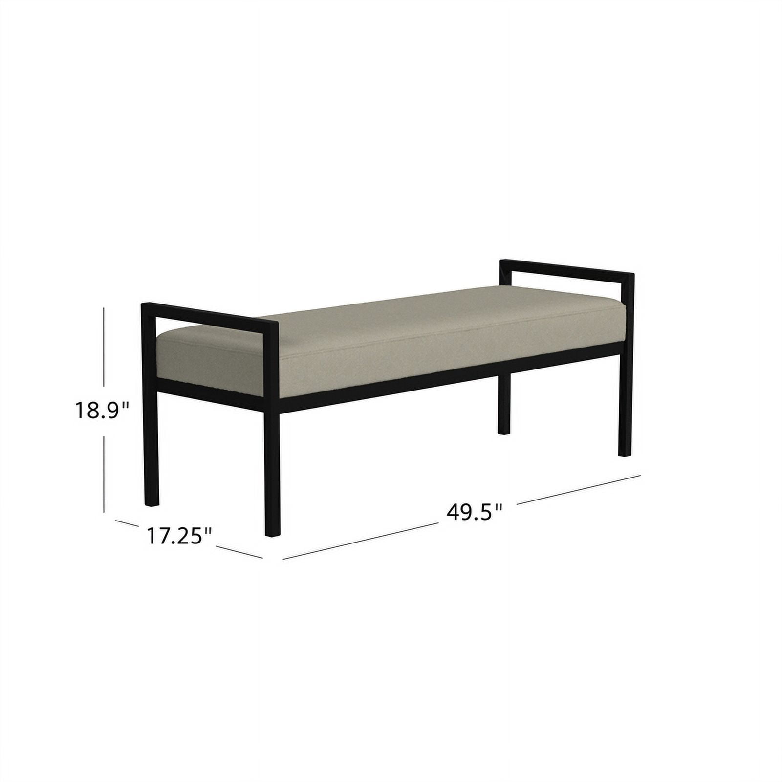 HomePop Modern Metal & Velvet Bench, 49.5"W x 17.25"D x 19"H, gray/Black