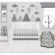 Bacati - Clouds in the City 10-Piece Crib Bedding Set with Two Crib Sheets - White/Grey Unisex