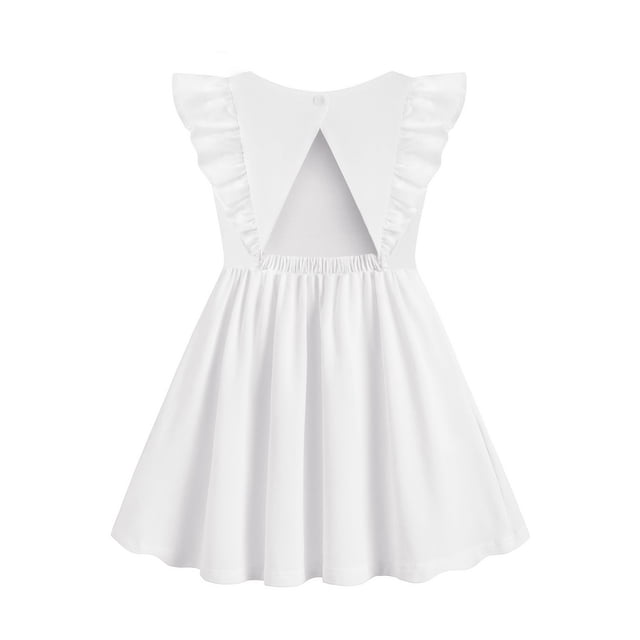 Vestido Arshiner para niños pequeños, manga con volantes, sin espalda, blanco 2T
