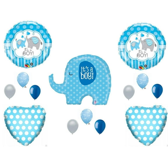 NEW! IT'S A BOY ELEPHANT Baby Shower Balloons Decoration Supplies Zoo Blue
