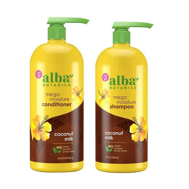 Alba Botanica 34oz Mega Moisture Coconut Milk Conditioner + Shampoo