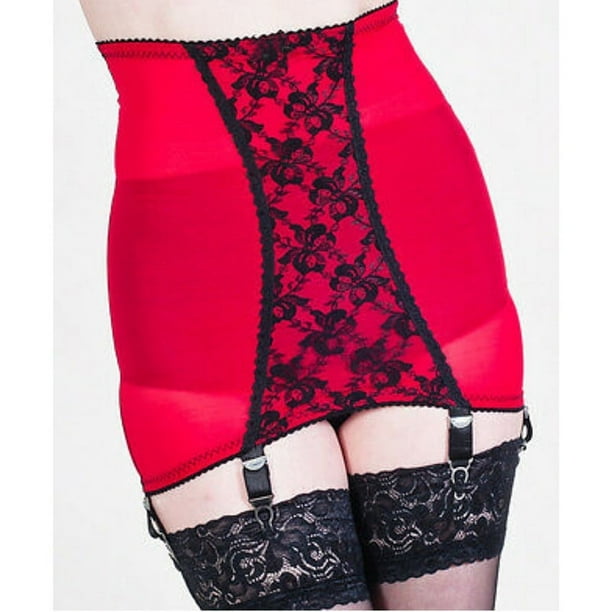 Falda corta europea y americana con encaje divertido, hebilla de metal sexy, liguero de malla ajustable de 6 garras