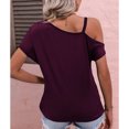 thumbnail image 4 of Mujer Solo Hombro Frío Dobladillo Superior Plisado Color Puro Ajuste Suelto Verano Casual Camiseta Fucsia L, 4 of 6