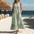 thumbnail image 2 of VBVC Women's Striped Ruffle Trim Sleeveless Maxi Dress , Summer Casual Beach Loose Dress For Women , Ladies' Vacation Long Dress with Pockets,Green,S-3XL, 2 of 6