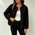 thumbnail image 6 of Women's Wool Blend Zip-Up Casual Jacket Ghalytn Round Neck Cropped Long Sleeve Loose Outerwear with Pockets, 6 of 8