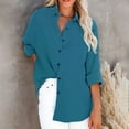 thumbnail image 2 of Women's Button down T-Shirts Lapel Collar Long Sleeve Tops Solid Casual Loose Fit Comfy Blouse Tee with Pockets Sky Blue, 2 of 4