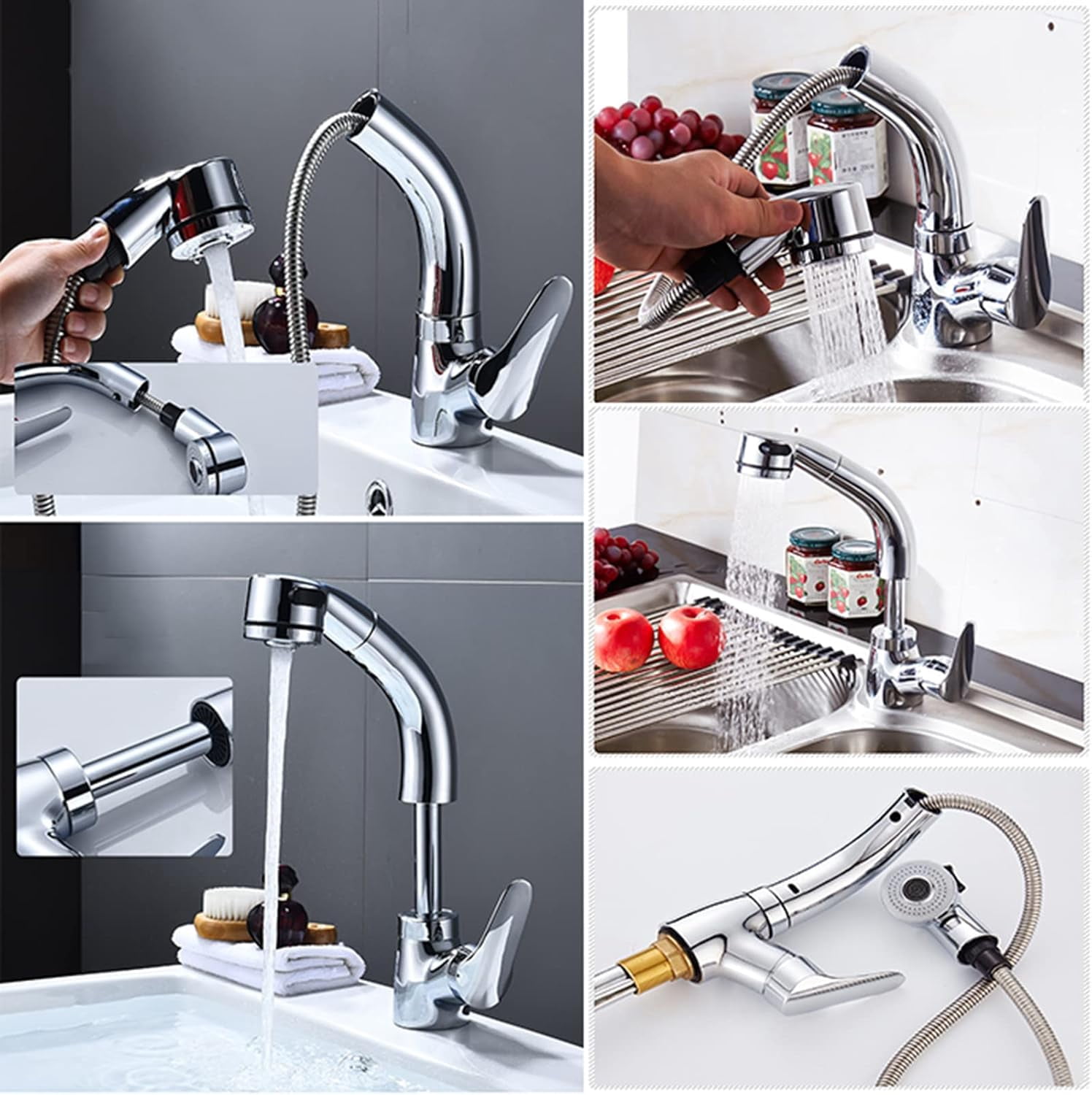 Bathroom Sink Faucet Pull Out Sprayer Dual Mode Mixer Tap for Hot and Cold Water Liftable Single Handle 360° Swivel Single Hole Pull Down Lavatory Faucet Retractable Basin Faucet,Black