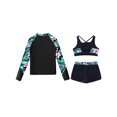 thumbnail image 4 of TiaoBug Kids Girls 3 Piece Swimwear Rash Guard Long Sleeve Zipper Front Jacket Crop Tank Cop and Shorts Swimsuits Surfing Beachwear Lily 12, 4 of 7