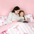 thumbnail image 5 of meiyoeat Pink Ribbon Bowknots 7 Pieces Full Size Bedding Sets For Girls,Modern Geometric Lines Art Full Size Bed in a Bag For Kids,Pink Reversible, 5 of 7