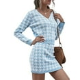 thumbnail image 5 of Franhais Women Knitted Skirt Set, Houndstooth Long Sleeve Button Closure Tops with Elastic Waist Skirt Fall Outfit, 5 of 8