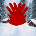 thumbnail image 2 of hoksml Women's Red Velvet Fashion Short Gloves with Feather Cuff for Christmas Wedding, 2 of 5