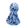 thumbnail image 4 of Gorro tipo bandana de seda con diseño de calavera, de cola larga, transpirable y de imitación de seda. Azul, 4 of 9