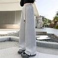 thumbnail image 2 of SJLDQY Girls Wide Leg Pants Casual Elastic Waist Drawstring Baggy Pants for Girls Split Hem Solid Color Straight Leg Trousers with Pockets, 2 of 3