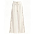 thumbnail image 5 of Linen Pants Women Breathable Drawstring Elastic Waist Capri Pants with Lace Side Summer Casual Beach Trousers White XL(XL), 5 of 9