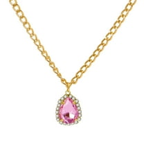 Fiaya Women Crystal Chain Necklace for Women Trendy, Imitation Diamond Pendant, Statement Cubic Zirconia Boho Jewelry Set (Pink)