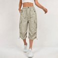 thumbnail image 5 of Women's Capri Cargo Pants, Elastic Waist Cropped Hiking Pants for Women, Lightweight Quick Dry Jogger Trousers with Multi Utility Pockets, Adjustable Capri Length Streetwear Travel Pants Beige L, 5 of 9