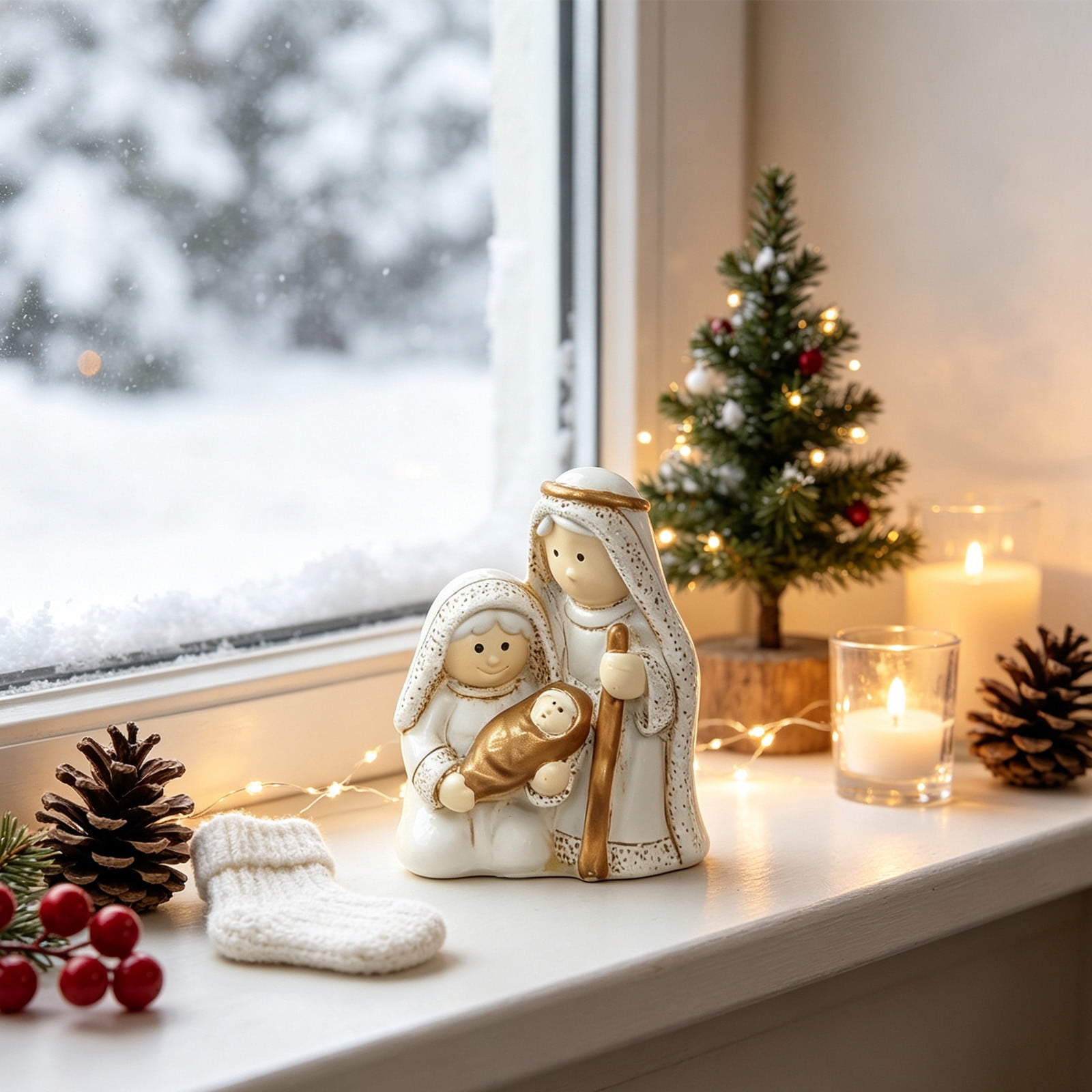 Mini Resin Nativity Holy Family Figurine 2.36 Inch Style E Christmas Tabletop Religious Decor Tiny Xmas Ornament and Stocking Stuffer Gift