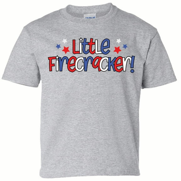 Patriotic Little Firecracker Youth Short Sleeve T-Shirt-Sports Gray-Small