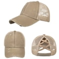 thumbnail image 4 of Toptie 2 Pack Ponytail Hat Mesh Baseball Cap Adjustable High Messy Bun Ponycap-Black & Khaki, 4 of 5