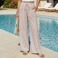 thumbnail image 2 of VEKDONE Womens Drawstring Wide Leg Pants Casual Elastic High Waist Striped Palazzo Trouser Loose Fit Lightweight Beach Lounge Pants with Pockets Khaki XL, 2 of 9