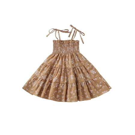 

aturustex Sister Matching Clothes Big Sister Sling Ruched Floral Knee-Length Dress Little Sister Snap Triangle Bottom Romper
