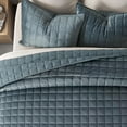 thumbnail image 2 of EVERGRACE Pearl Velvet Quilt Set King Size, Luxurious Soft Velvet Comforter Set, Lightweight Oversized Bedspread Coverlet, Box Stitch Quilted Bedding Sets for All Season, with 2 Shams, Stormy Blue, 2 of 8
