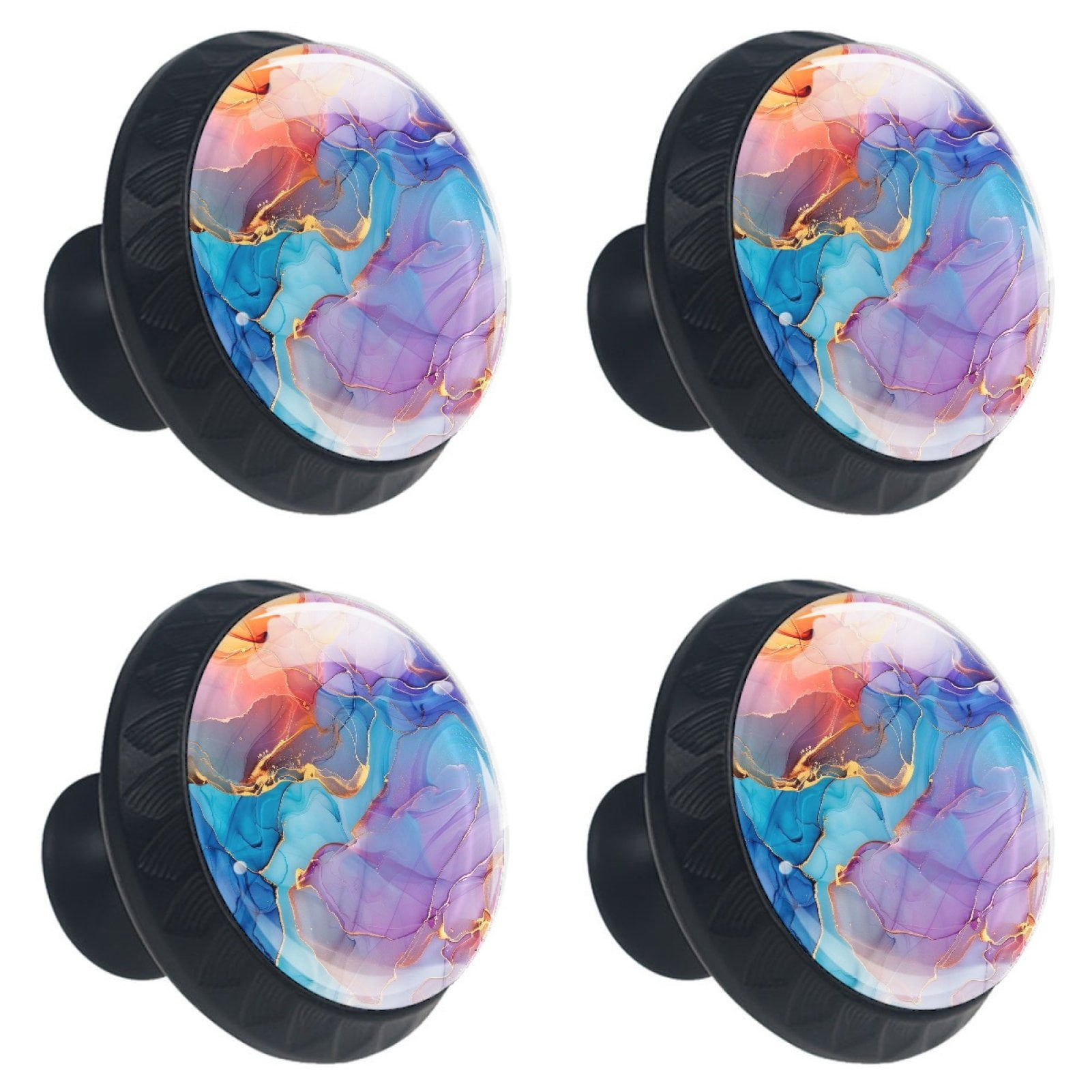 HemaKayy 4 Pack 1.37" Decorative Marble Cabinet Knobs - Stylish Design and Premium ABS Cabochon Glass - Round Handles for Drawers and Furniture - Upgrade Your Home Kitchen Décor! - Colorful Gold