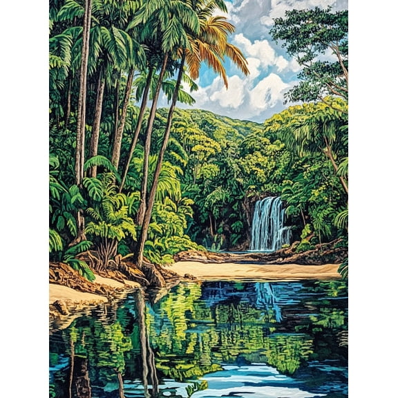 Tropical Waterfall Canvas Print/Wall Art， Suitable for Living Room， Bedroom， Bathroom， Office， and Hotel Decoration.