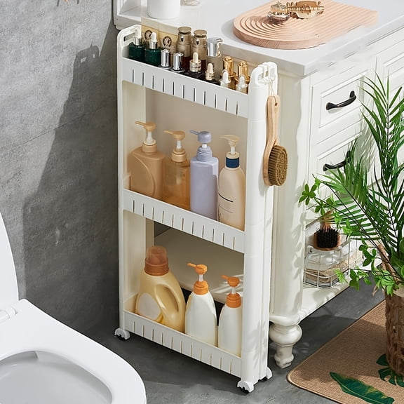 4-Tier Slim Storage Cart with Wheels, Space-Saving Slide-Out Organizer Shelf for Bathroom, Kitchen, Pantry, Laundry Room and Tight Spaces