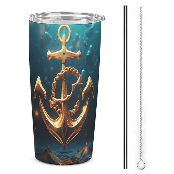 Anchor with Sailing Tumbler Print 20oz Stainless Steel Coffee Cup with Lid & Straw Double Wall Insulated Tumbler