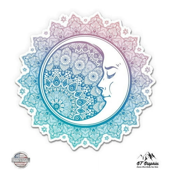 Moon Celestial Pretty Mandala Style - 3" Vinyl Sticker - For Car Laptop I-Pad Phone Helmet Hard Hat - Waterproof Decal