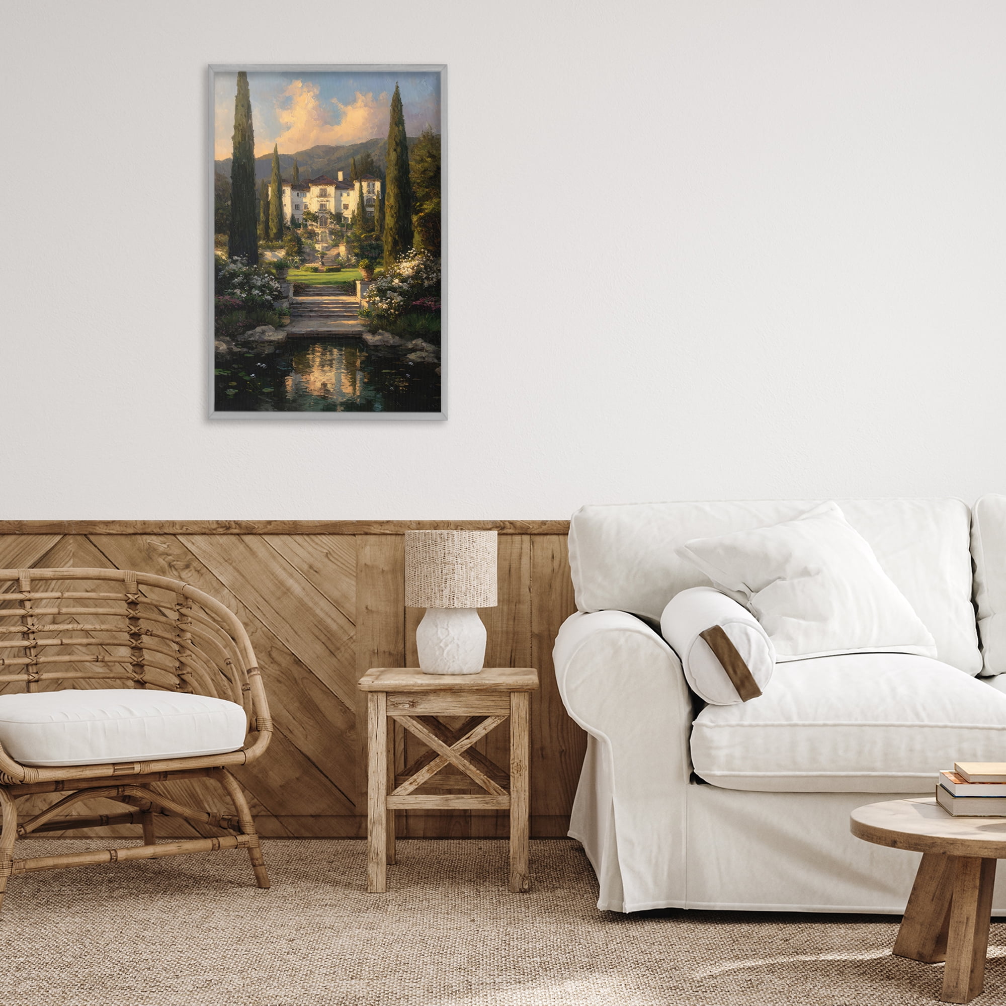 Stupell Industries Victorian Mansion at Sunset Gray Framed Giclee Art, design by Petal Prints Design