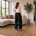 thumbnail image 4 of Wrongduck Women's Lace Trim Wide Leg Pants, Cropped Palazzo Trousers with Drawstring Elastic Waist and Pockets, Lightweight Summer Casual Lounge Pants, 4 of 7