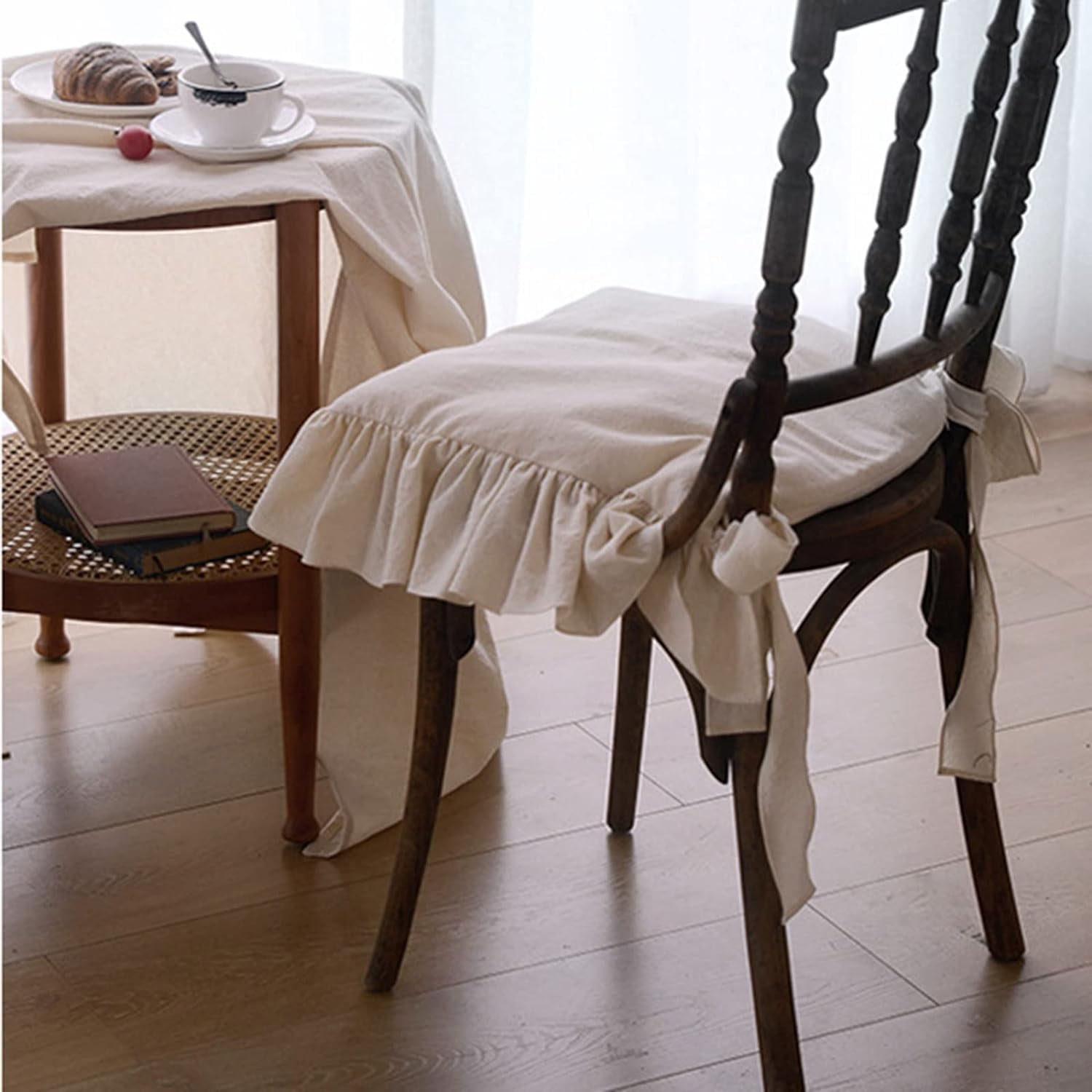 FYBTO Ruffled Chair Cushions with Ties Elegant Vintage Cotton Chair Pads Soft Cotton Filled Seat Cushion for Farmhouse Home Kitchen Dining Flesh 37 37cm 0719 Walmart