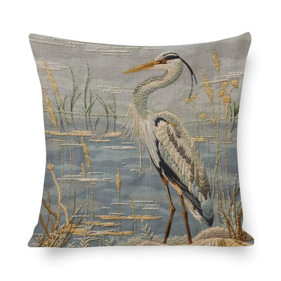 Throw Pillow Covers Farmhouse Bird Modern Pillow Cases Heron Standing in The Marshlands Couch Pillows for Living Room Gifts for Home Decor 16"x16"