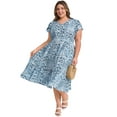 thumbnail image 2 of DARING DIVA Plus Size Boho Floral V Neck Cap Sleeve A Line Midi Dress 4X Lake Blue, 2 of 5