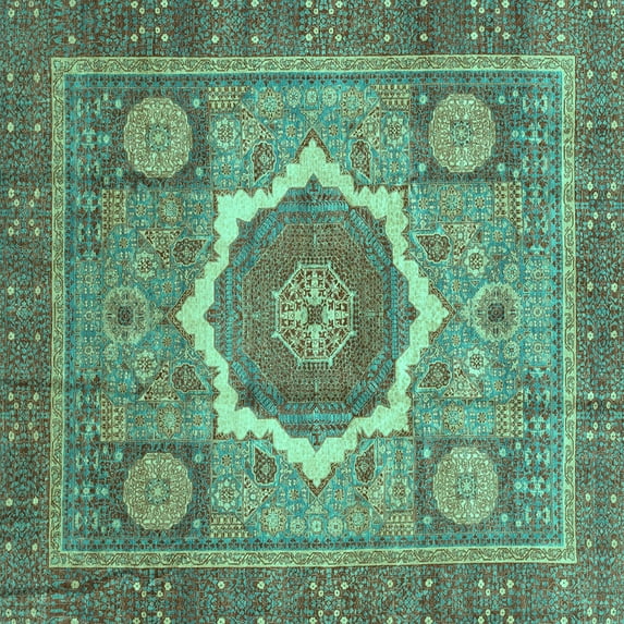 Ahgly Company Machine Washable Indoor Square Abstract Turquoise Blue Modern Area Rugs, 4' Square