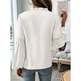 thumbnail image 5 of Womens Tops Casual Pleated V Neck Puff Long Sleeve T Shirts Loose Tunic Business Blouse White M, 5 of 8