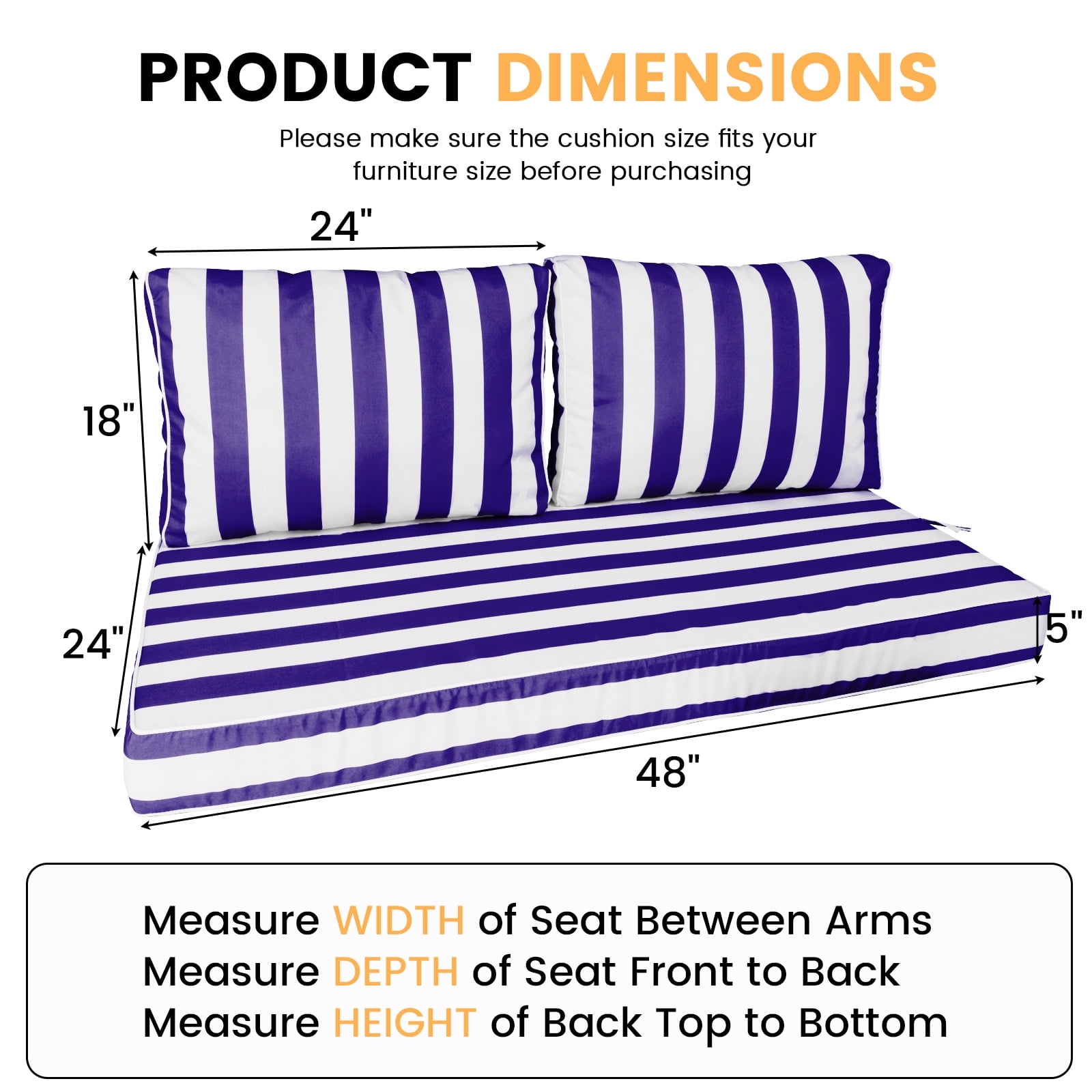 DTTRA Outdoor Loveseat Cushion Set, 48 x 24 Inch, Water Repellent, 3-Year Fade Resistant, Patio Furniture Cushions with Removable Cover, Ties and Hidden Zipper for Sofa Bench Couch Pads Set