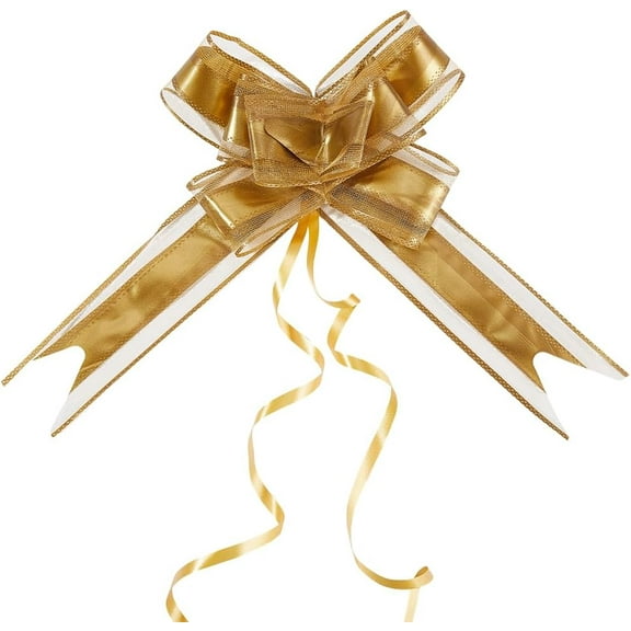 10Pcs Gold Pull Ribbon Bows Present Bows Birthday Large Big Plastic Bowknot Tie Extra Flower Wrapping Bouquets Pack Accessories for Christmas Anniversary Birthday Presents Gifts DIY Decor