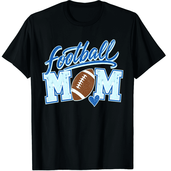 KeHetSoft Women's Blue Football Mom Heart Cotton Graphic T-Shirt