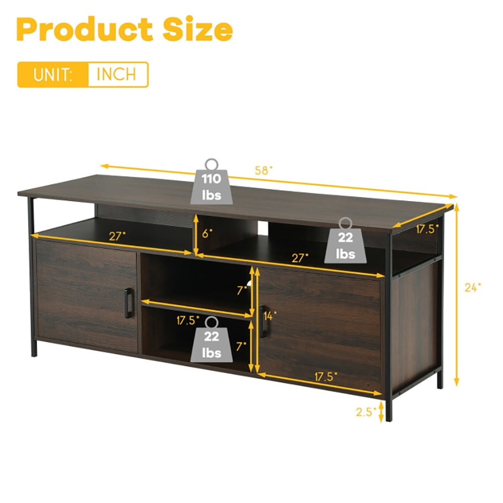 Finihen TV Stand, TV Cabinet, 58 Inch Wood TV Stand, Entertainment Media Center Console with Storage Cabinet, for Living Room, Bedroom, Walnut